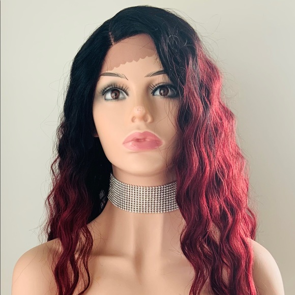 26” Ombre Burgundy Premium Synthetic Fiber Lace Front Wig - Picture 6 of 13